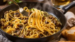 One pot pasta aux champignons : cuites ensemble, nappées d’une crème onctueuse et prêtes vite